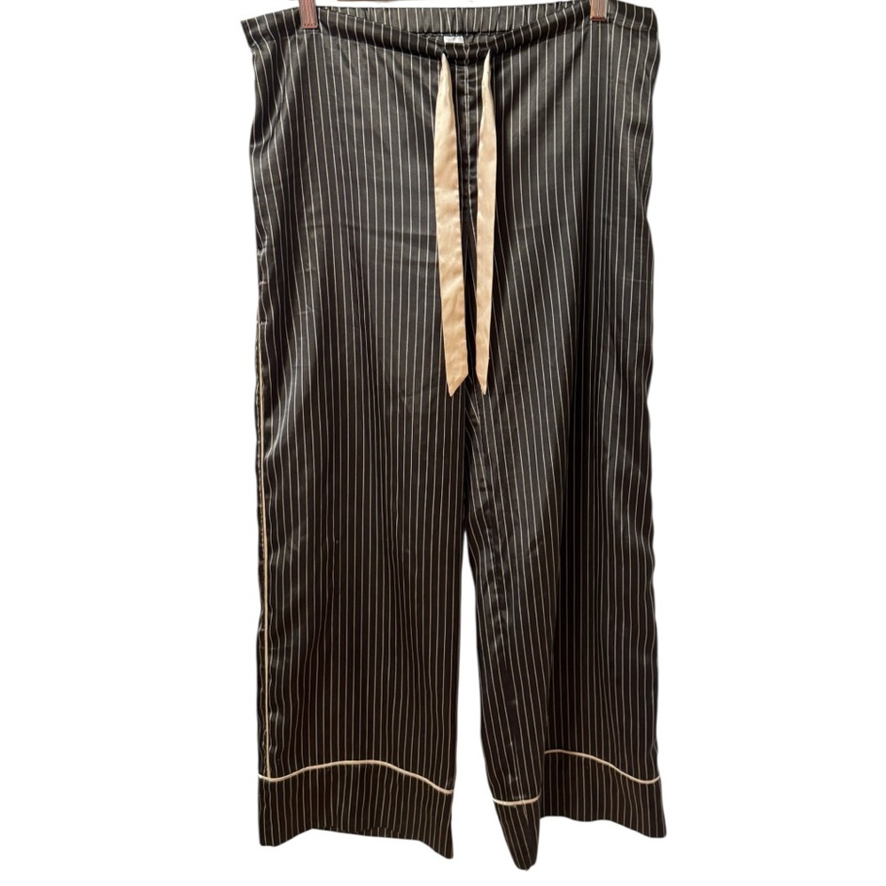 La Senza Pinstripe Satin Pajama Bottoms Womens Sleep Pants Medium Brown Pink